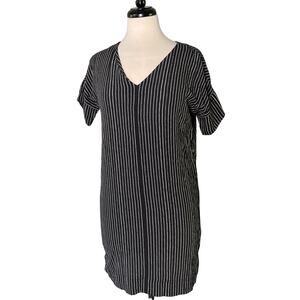 Madewell Novel Striped Shift Dress Black White Short Sleeve V-Neck XS
